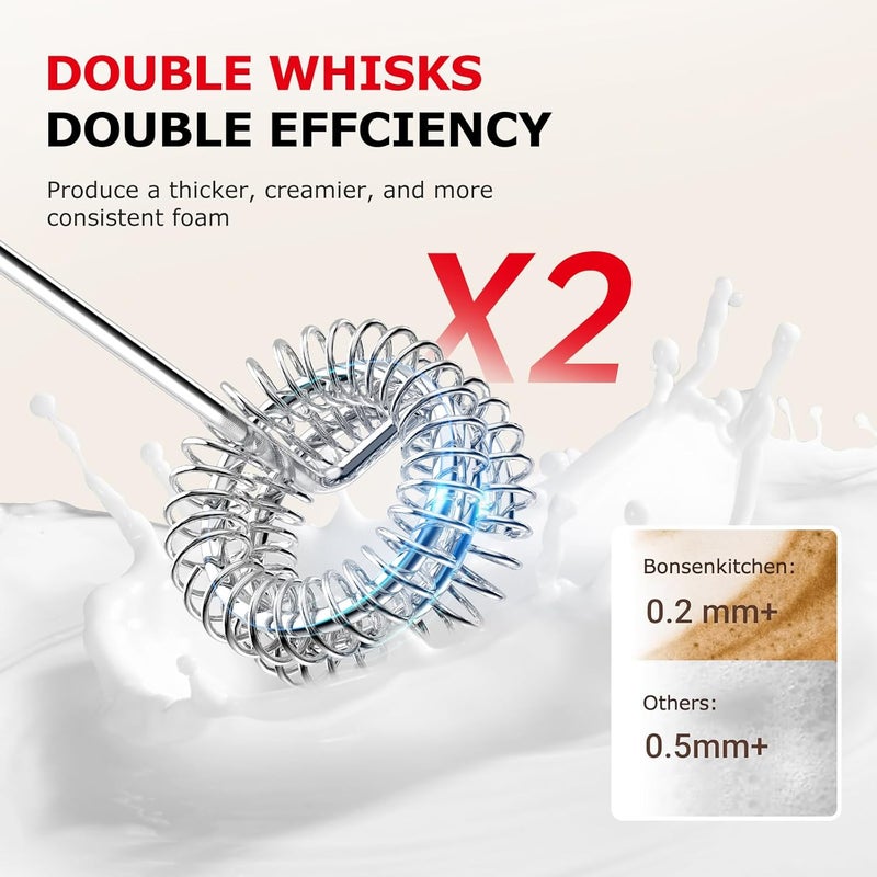 Bonsenkitchen Rechargeable Milk Frother with Stand, Handheld 3-Speed Coffee Frother, Dual Spring Whisk Electric Hand Frother Wand Drink Mixer for Matcha Lattes Cappuccino, Kitchen Gifts - Image 5